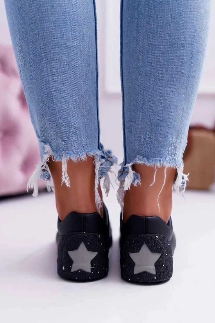 Big Star Shoes Trampki Damskie Big Star|Trampki Damskie Niskie*Damskie Trampki Big Star Szara Gwiazda Czarne AA274A008