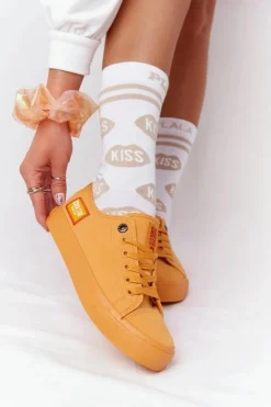 Big Star Shoes Trampki Damskie Big Star|Trampki Damskie Niskie*Damskie Trampki BIG STAR HH274134 Żółte