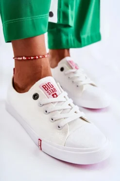 Big Star Shoes Trampki Damskie Big Star|Trampki Damskie Niskie*Damskie Trampki Big Star FF274087 Biało-Czerwone