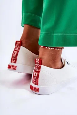 Big Star Shoes Trampki Damskie Big Star|Trampki Damskie Niskie*Damskie Trampki Big Star FF274087 Biało-Czerwone