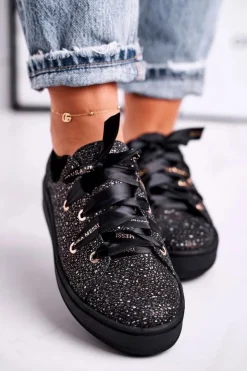 Laura Messi Damskie Trampki Eleganckie Skórzane Czarne 2045