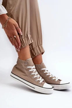 Outlet Boto Damskie Trampki Klasyczne Wysokie Beżowe Remos