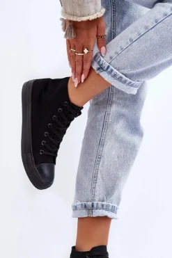 Boto Trampki Damskie Wysokie*Damskie Trampki Klasyczne Wysokie Czarne Remos