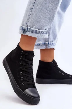 Boto Trampki Damskie Wysokie*Damskie Trampki Klasyczne Wysokie Czarne Remos