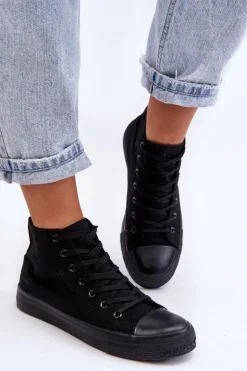 Boto Trampki Damskie Wysokie*Damskie Trampki Klasyczne Wysokie Czarne Remos