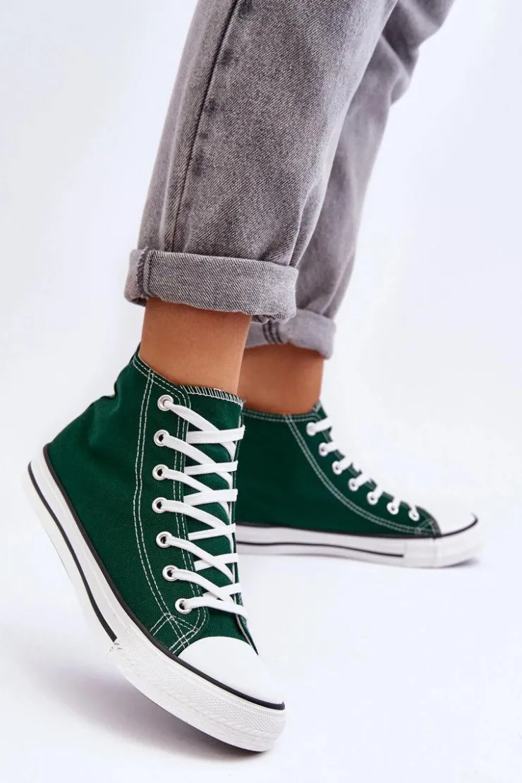 Damskie Boto Damskie Trampki Klasyczne Wysokie Zielone Remos