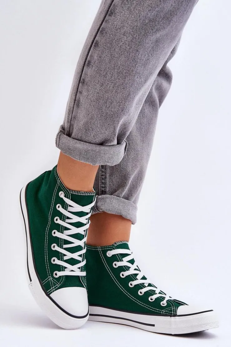 Damskie Boto Damskie Trampki Klasyczne Wysokie Zielone Remos