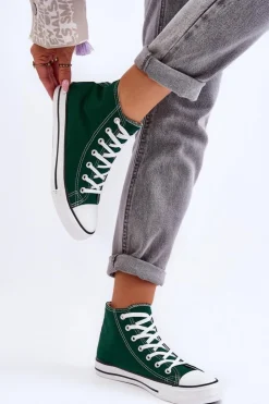 Damskie Boto Damskie Trampki Klasyczne Wysokie Zielone Remos