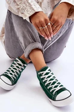 Damskie Boto Damskie Trampki Klasyczne Wysokie Zielone Remos