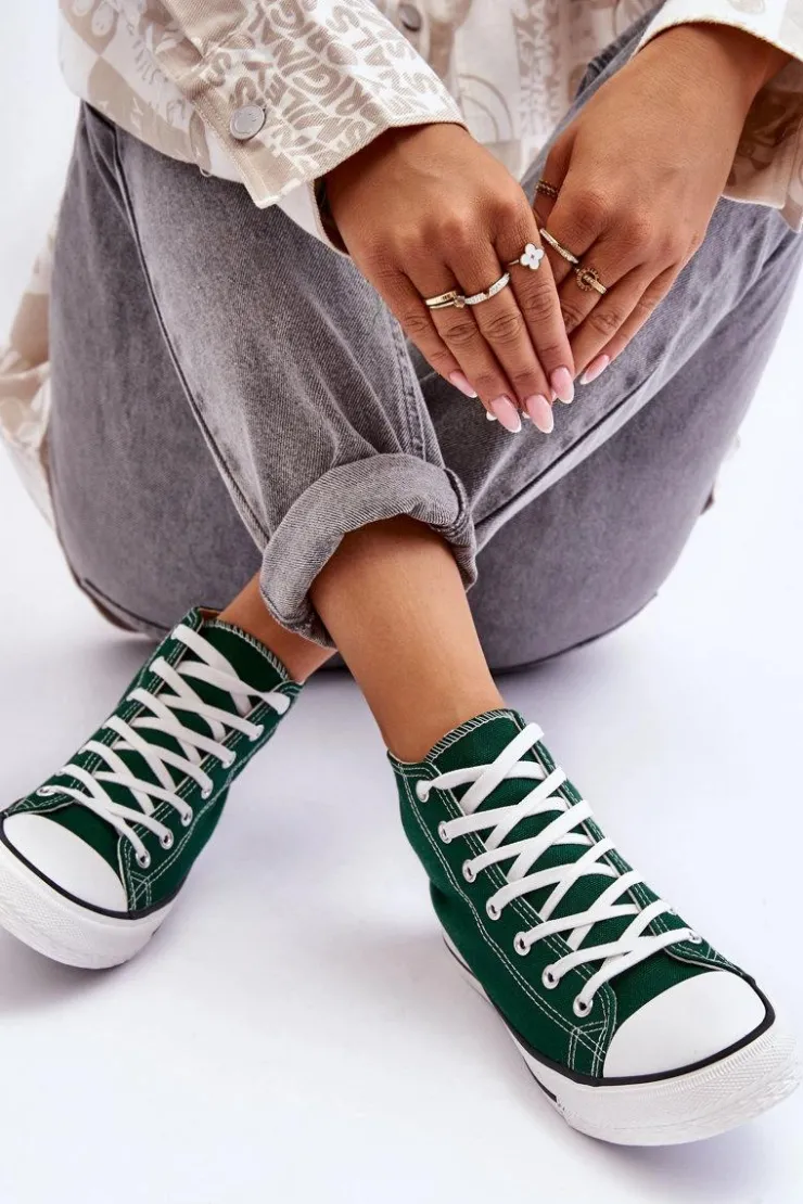 Damskie Boto Damskie Trampki Klasyczne Wysokie Zielone Remos