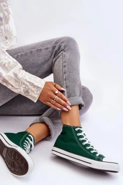 Damskie Boto Damskie Trampki Klasyczne Wysokie Zielone Remos