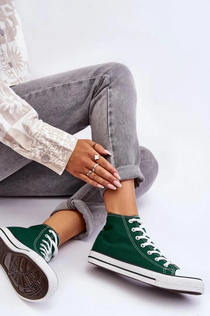 Damskie Boto Damskie Trampki Klasyczne Wysokie Zielone Remos