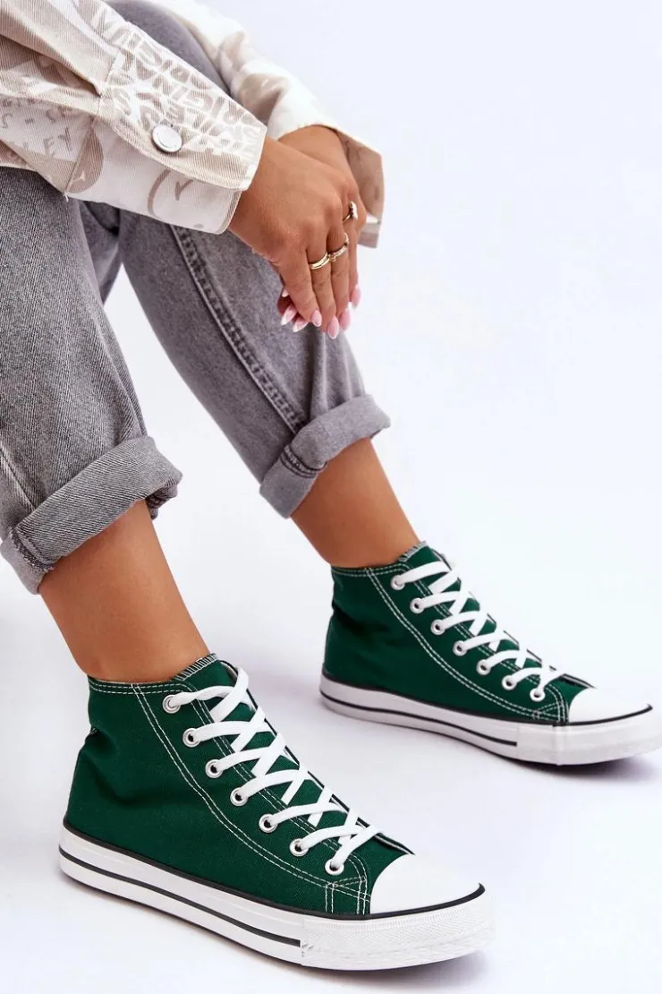 Damskie Boto Damskie Trampki Klasyczne Wysokie Zielone Remos