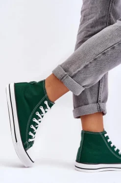 Damskie Boto Damskie Trampki Klasyczne Wysokie Zielone Remos