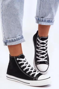 Boto Trampki Damskie Wysokie*Damskie Trampki Klasyczne Wysokie Czarno-Białe Remos