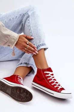 Damskie Boto Damskie Trampki Klasyczne Wysokie Czerwone Remos