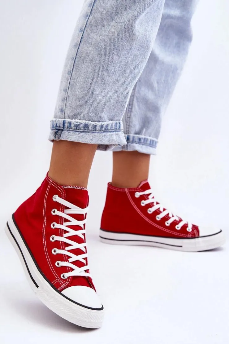 Damskie Boto Damskie Trampki Klasyczne Wysokie Czerwone Remos