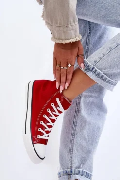 Damskie Boto Damskie Trampki Klasyczne Wysokie Czerwone Remos