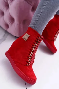 Damskie Boto Damskie Trampki Lu Boo Z Łańcuchami Zamszowe Czerwone Monica