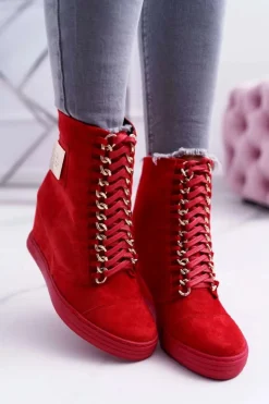 Damskie Boto Damskie Trampki Lu Boo Z Łańcuchami Zamszowe Czerwone Monica