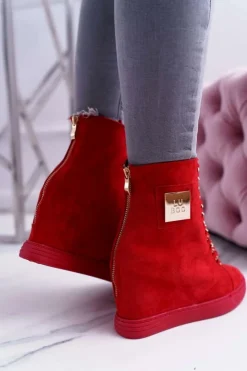 Damskie Boto Damskie Trampki Lu Boo Z Łańcuchami Zamszowe Czerwone Monica