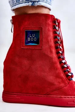 Boto Trampki Damskie Wysokie*Damskie Trampki Lu Boo Z Łańcuchami Zamszowe Multi-Czerwone Monica