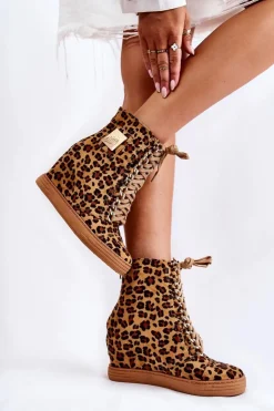 Damskie Boto Damskie Trampki Lu Boo Złoty Łańcuch Zamsz Leopard Monica