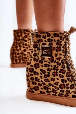 Damskie Boto Damskie Trampki Lu Boo Złoty Łańcuch Zamsz Leopard Monica