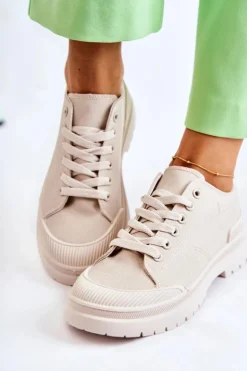 Boto Trampki Damskie Niskie*Damskie Trampki Materiałowe Jasnobeżowe Parossa