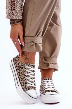 Damskie Boto Damskie Trampki Na Masywnej Platformie Beżowo-Czarne Ember