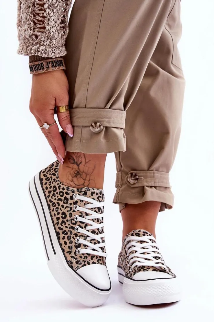 Damskie Boto Damskie Trampki Na Masywnej Platformie Beżowo-Czarne Ember