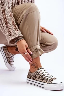 Damskie Boto Damskie Trampki Na Masywnej Platformie Beżowo-Czarne Ember