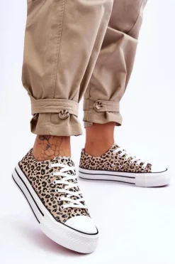 Damskie Boto Damskie Trampki Na Masywnej Platformie Beżowo-Czarne Ember