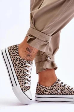 Damskie Boto Damskie Trampki Na Masywnej Platformie Beżowo-Czarne Ember