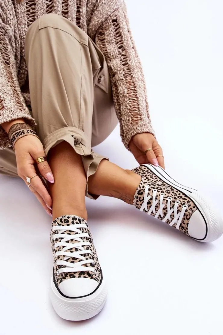 Damskie Boto Damskie Trampki Na Masywnej Platformie Beżowo-Czarne Ember