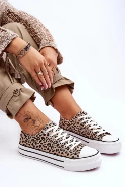 Damskie Boto Damskie Trampki Na Masywnej Platformie Beżowo-Czarne Ember