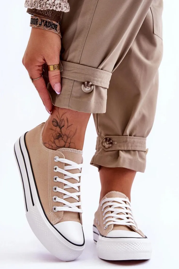 Damskie Boto Damskie Trampki Na Masywnej Platformie Beżowe Ember