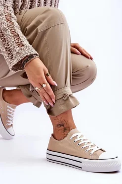 Damskie Boto Damskie Trampki Na Masywnej Platformie Beżowe Ember