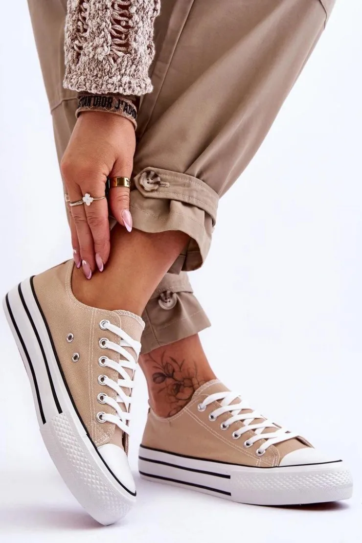 Damskie Boto Damskie Trampki Na Masywnej Platformie Beżowe Ember