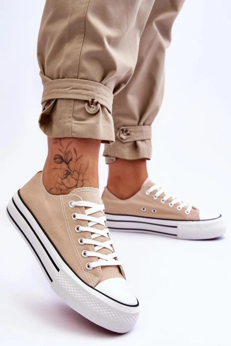 Damskie Boto Damskie Trampki Na Masywnej Platformie Beżowe Ember