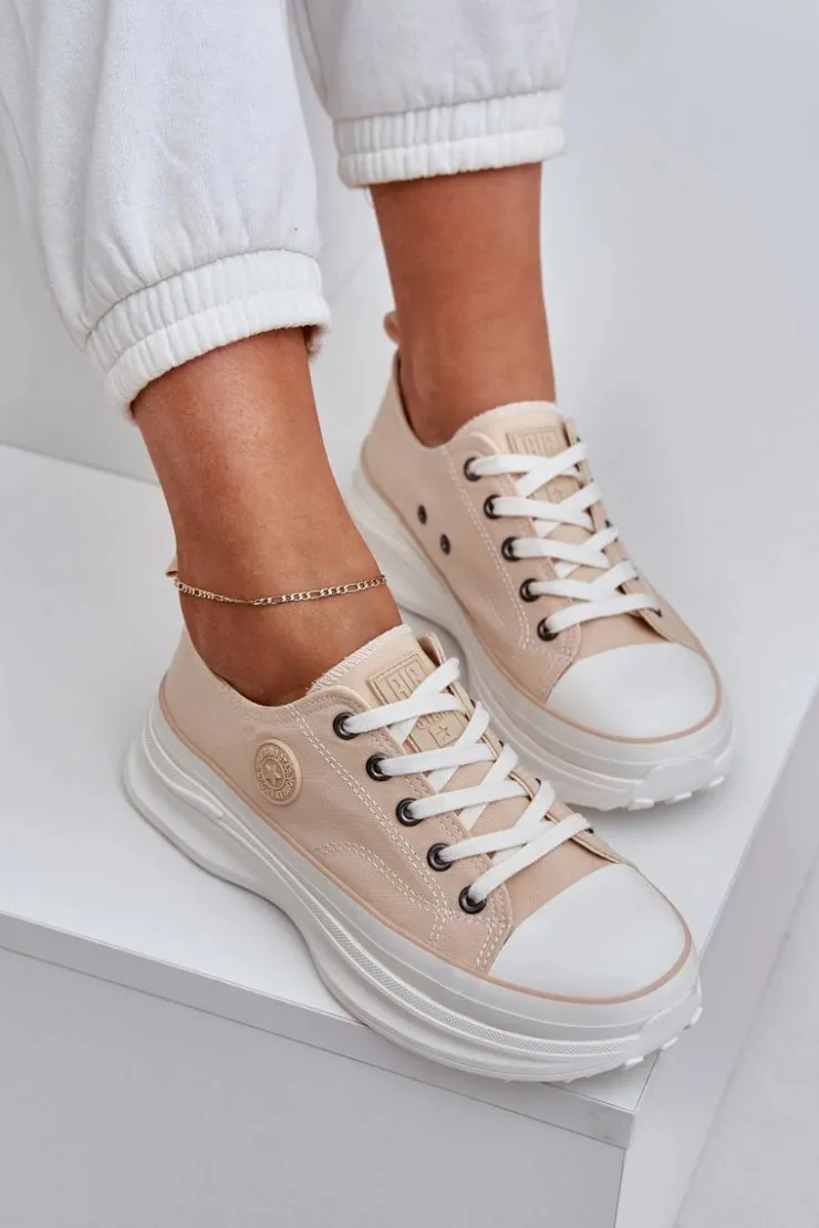 Big Star Shoes Trampki Damskie Big Star|Big Star*Damskie Trampki Na Masywnej Podeszwie Big Star NN274127 Beżowe Beżowy