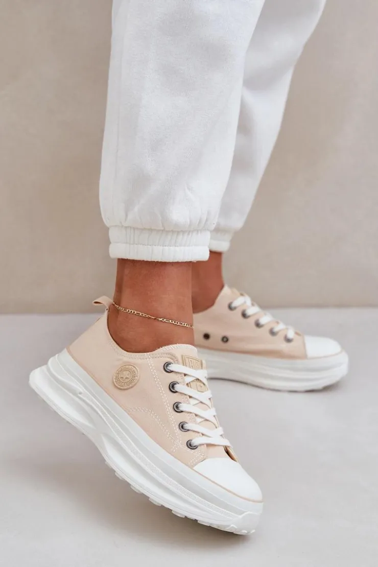 Big Star Shoes Trampki Damskie Big Star|Big Star*Damskie Trampki Na Masywnej Podeszwie Big Star NN274127 Beżowe Beżowy