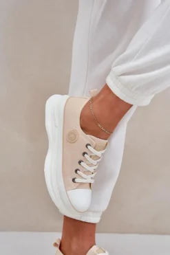 Big Star Shoes Trampki Damskie Big Star|Big Star*Damskie Trampki Na Masywnej Podeszwie Big Star NN274127 Beżowe Beżowy