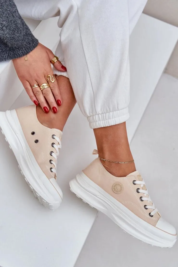 Big Star Shoes Trampki Damskie Big Star|Big Star*Damskie Trampki Na Masywnej Podeszwie Big Star NN274127 Beżowe Beżowy