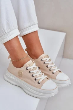 Big Star Shoes Trampki Damskie Big Star|Big Star*Damskie Trampki Na Masywnej Podeszwie Big Star NN274127 Beżowe Beżowy