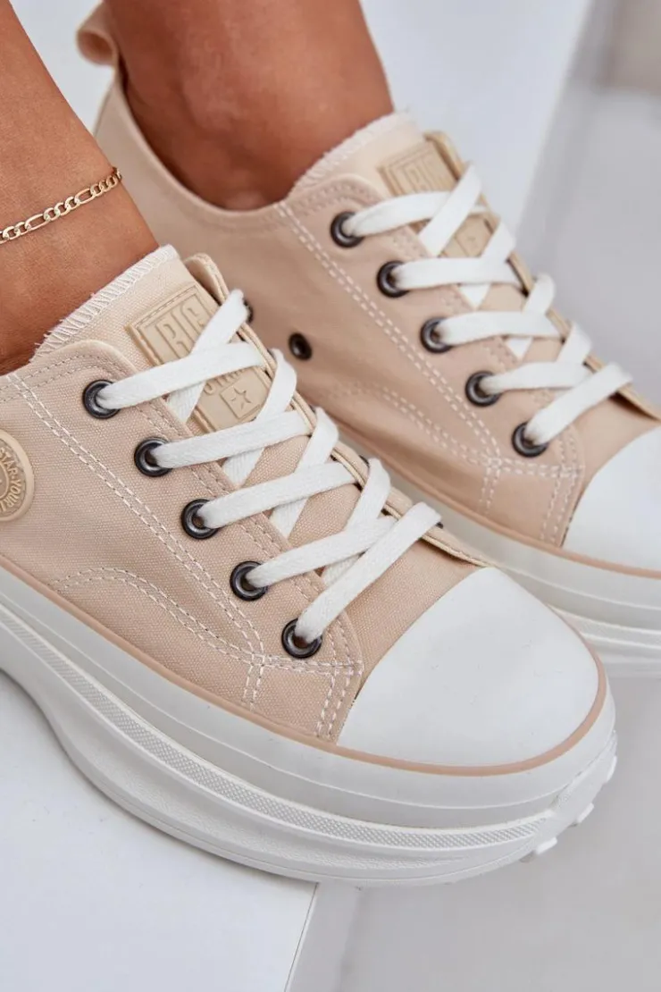 Big Star Shoes Trampki Damskie Big Star|Big Star*Damskie Trampki Na Masywnej Podeszwie Big Star NN274127 Beżowe Beżowy