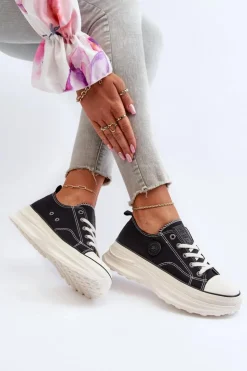 Damskie Big Star Shoes Damskie Trampki Na Masywnej Podeszwie Big Star NN274125 Czarne