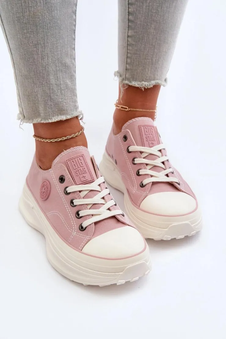 Big Star Shoes Trampki Damskie Big Star|Big Star*Damskie Trampki Na Masywnej Podeszwie Big Star NN274129 Różowe Różowy