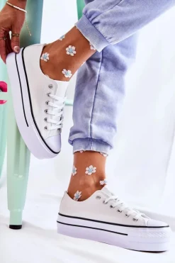 Boto Damskie Trampki Na Masywnej Platformie Białe Farona