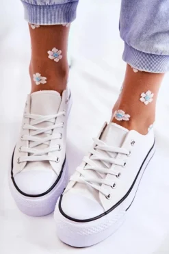 Boto Damskie Trampki Na Masywnej Platformie Białe Farona